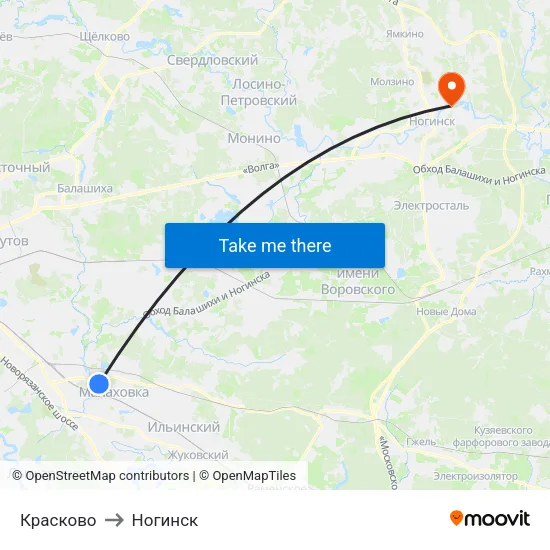 Красково to Ногинск map