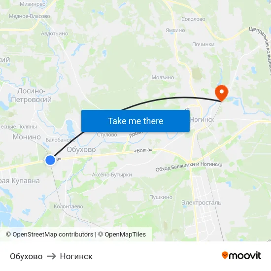 Обухово to Ногинск map