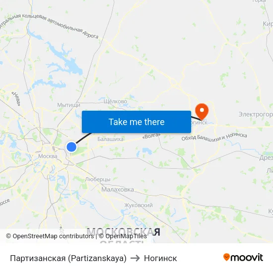 Партизанская (Partizanskaya) to Ногинск map