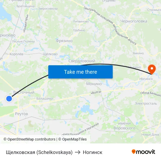 Щелковская (Schelkovskaya) to Ногинск map