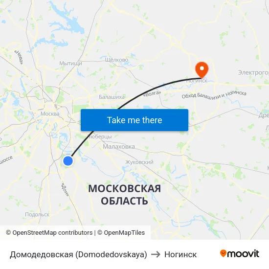 Домодедовская (Domodedovskaya) to Ногинск map