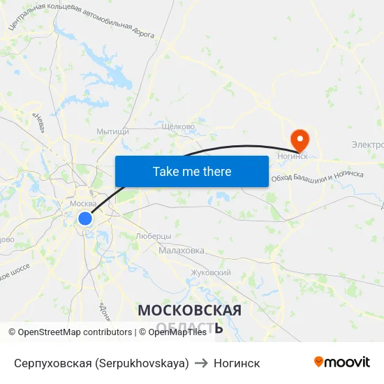 Серпуховская (Serpukhovskaya) to Ногинск map