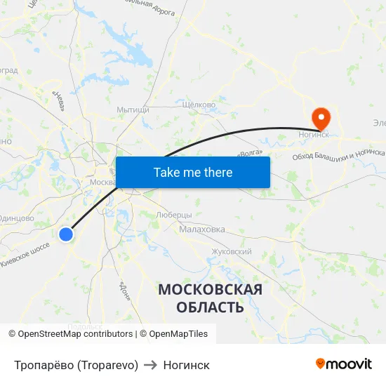 Тропарёво (Troparevo) to Ногинск map