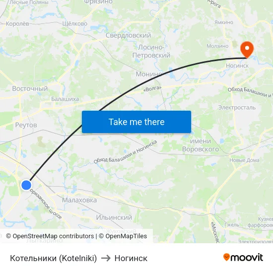 Котельники (Kotelniki) to Ногинск map