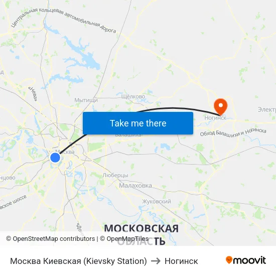 Москва Киевская (Kievsky Station) to Ногинск map