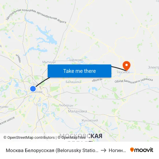 Москва Белорусская (Belorussky Station) to Ногинск map