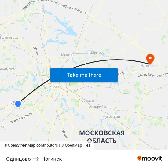 Одинцово to Ногинск map