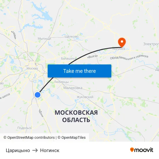 Царицыно to Ногинск map