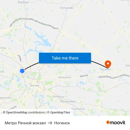 Метро Речной вокзал to Ногинск map