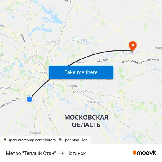 Метро "Теплый Стан" to Ногинск map