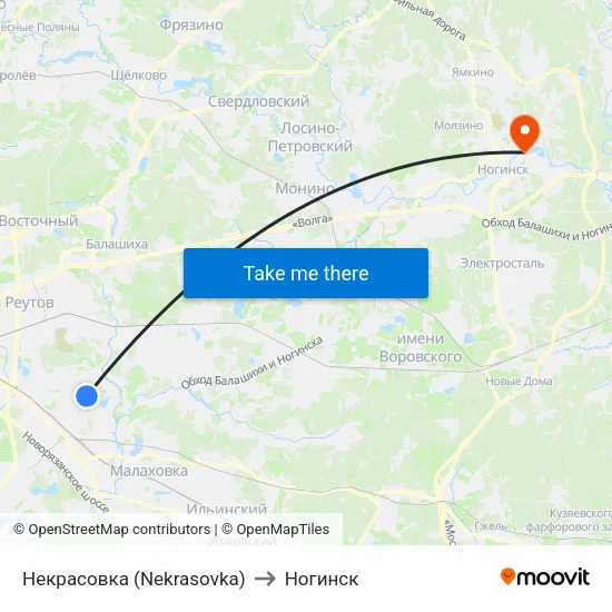 Некрасовка (Nekrasovka) to Ногинск map