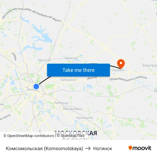 Комсомольская (Komsomolskaya) to Ногинск map