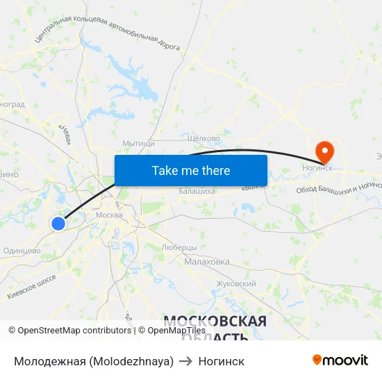 Молодежная (Molodezhnaya) to Ногинск map