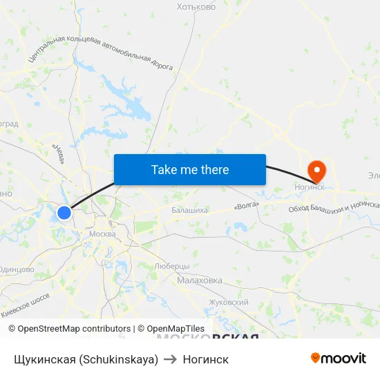 Щукинская (Schukinskaya) to Ногинск map