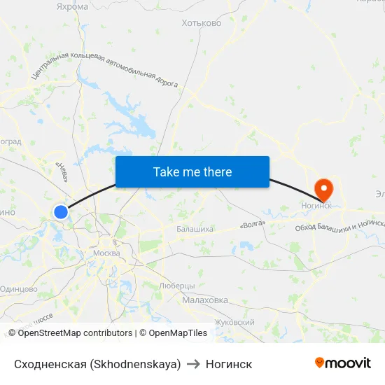 Сходненская (Skhodnenskaya) to Ногинск map
