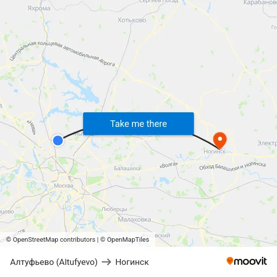 Алтуфьево (Altufyevo) to Ногинск map