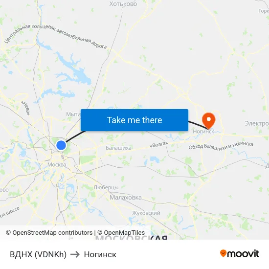 ВДНХ (VDNKh) to Ногинск map