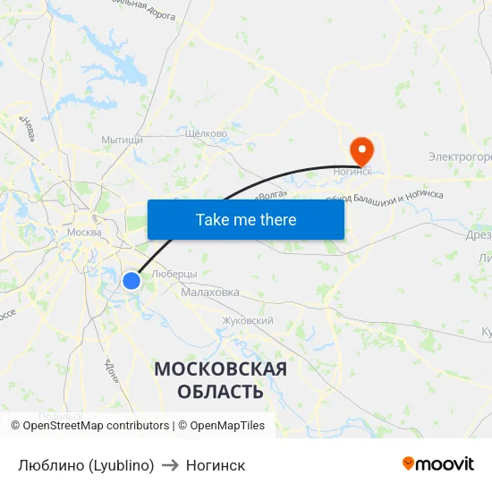 Люблино (Lyublino) to Ногинск map