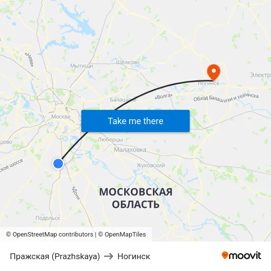 Пражская (Prazhskaya) to Ногинск map