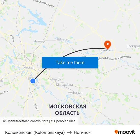 Коломенская (Kolomenskaya) to Ногинск map