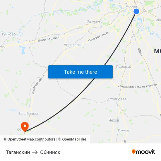 Таганский to Обнинск map