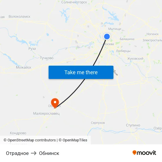 Отрадное to Обнинск map