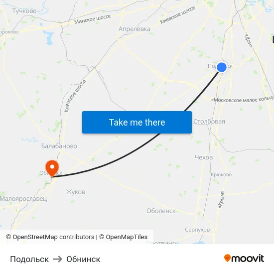 Подольск to Обнинск map