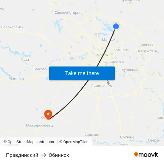 Правдинский to Обнинск map
