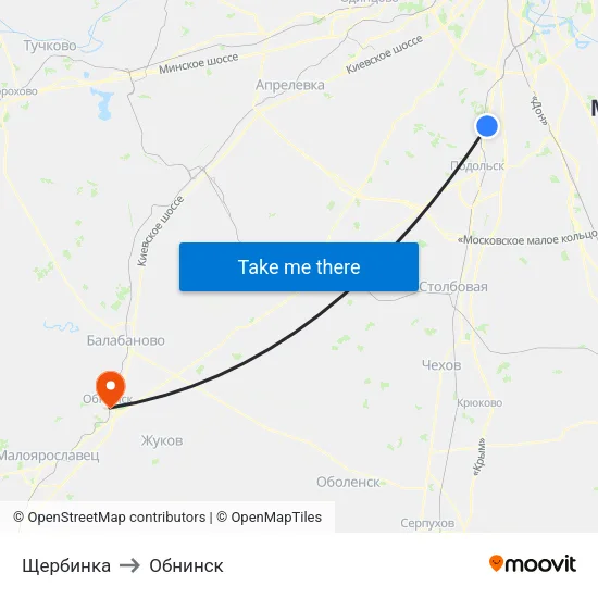 Щербинка to Обнинск map