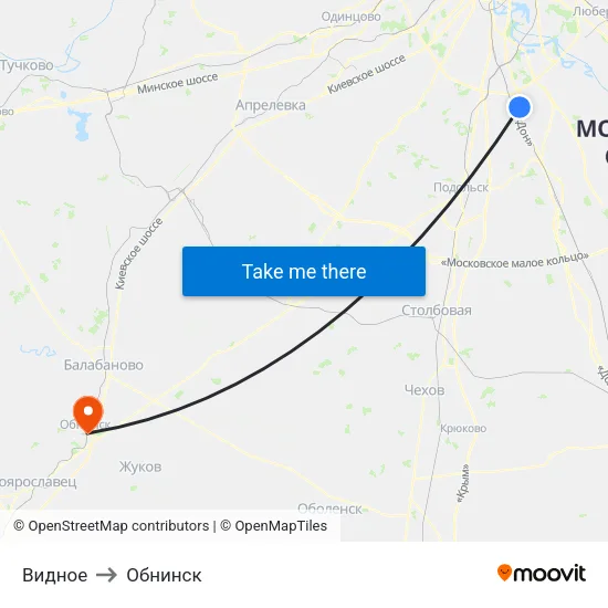 Видное to Обнинск map