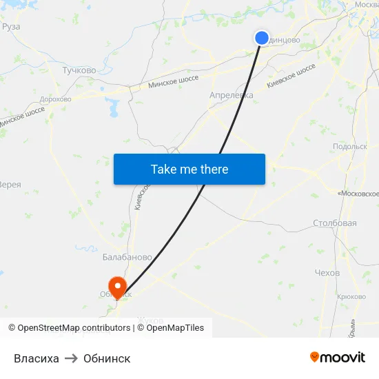 Власиха to Обнинск map