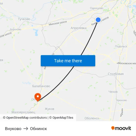 Внуково to Обнинск map