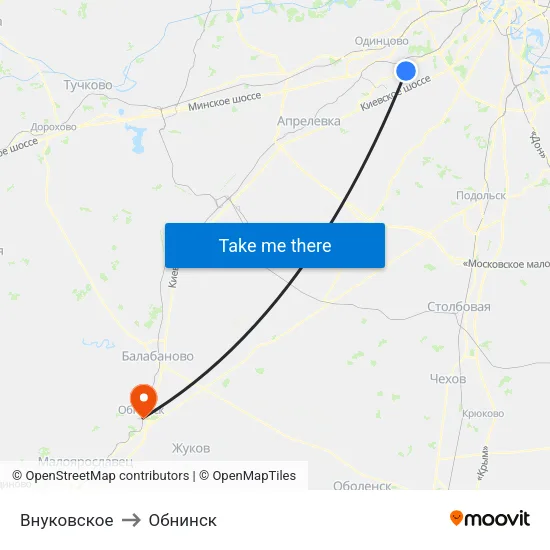 Внуковское to Обнинск map