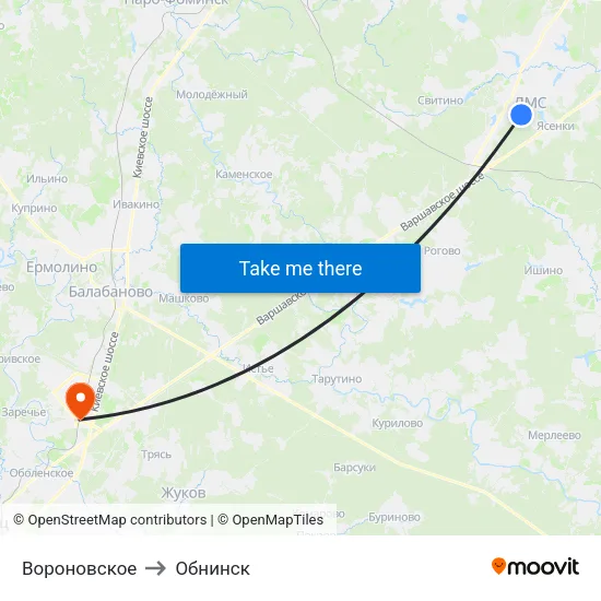 Вороновское to Обнинск map