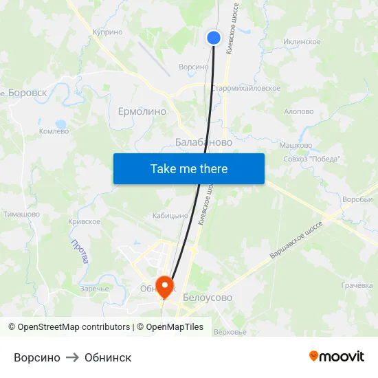 Ворсино to Обнинск map