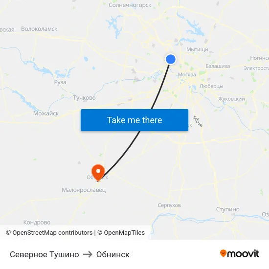 Северное Тушино to Обнинск map