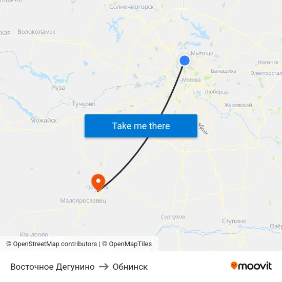 Восточное Дегунино to Обнинск map