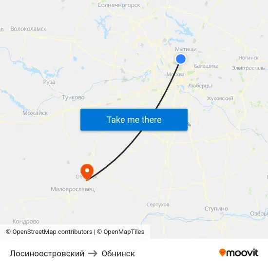 Лосиноостровский to Обнинск map