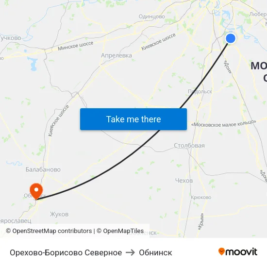 Орехово-Борисово Северное to Обнинск map