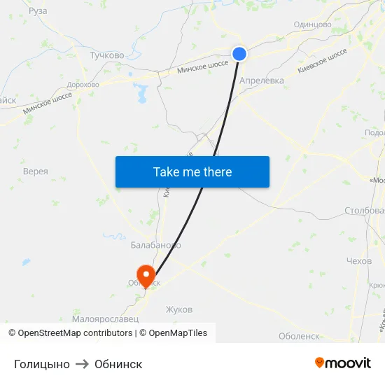 Голицыно to Обнинск map