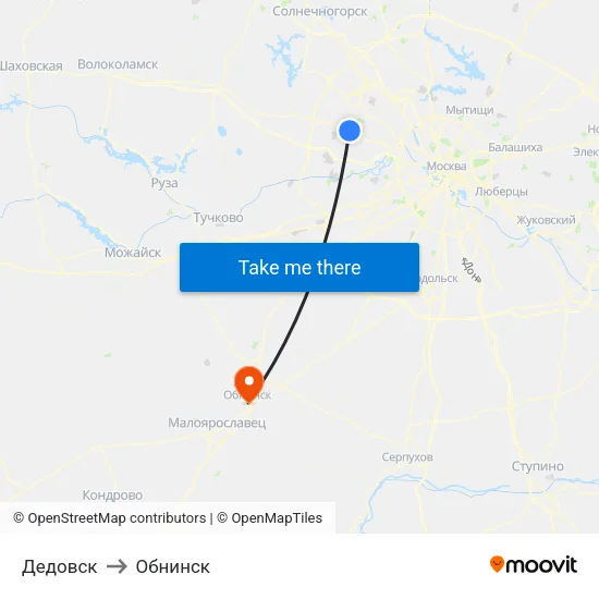Дедовск to Обнинск map