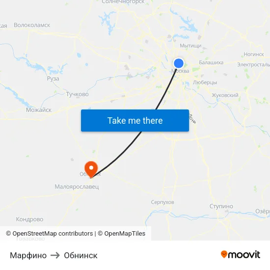 Марфино to Обнинск map