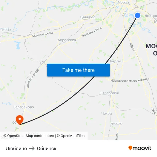 Люблино to Обнинск map