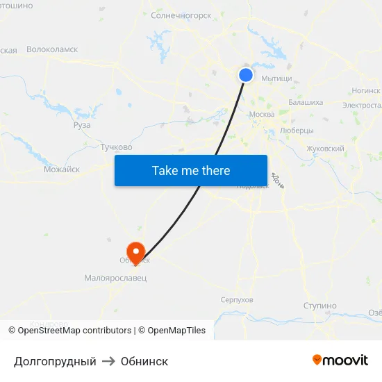 Долгопрудный to Обнинск map