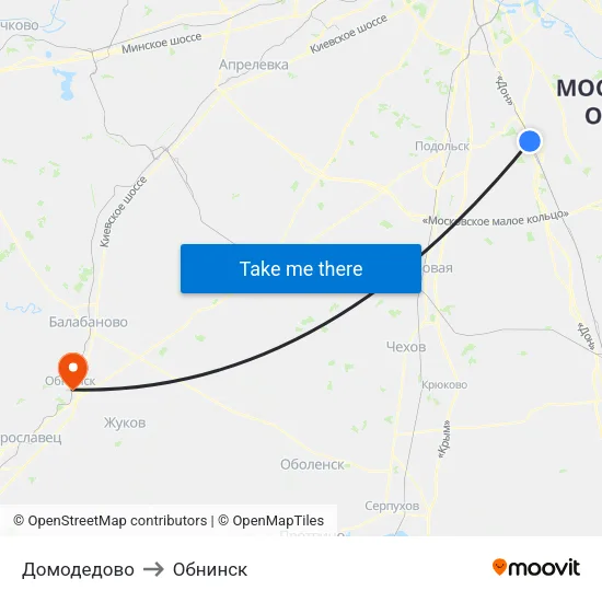 Домодедово to Обнинск map