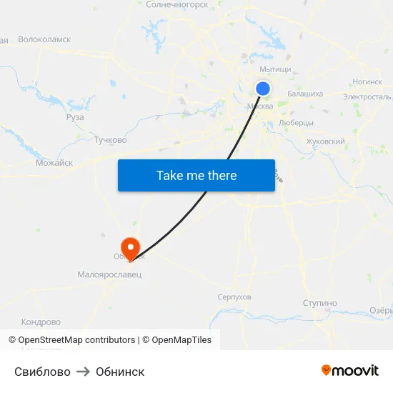 Свиблово to Обнинск map