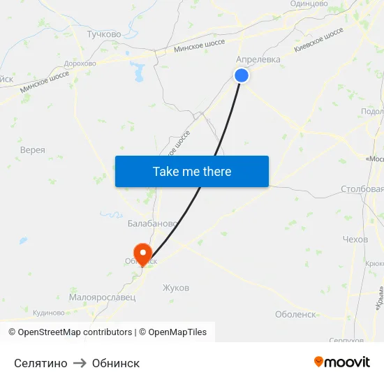 Селятино to Обнинск map