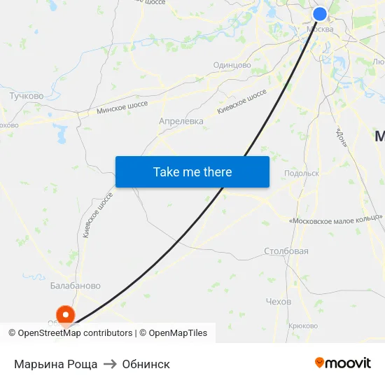 Марьина Роща to Обнинск map