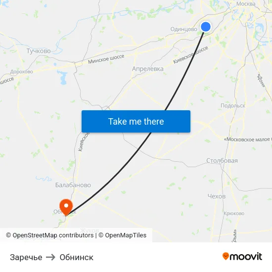 Заречье to Обнинск map