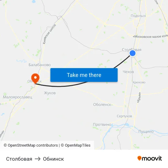 Столбовая to Обнинск map